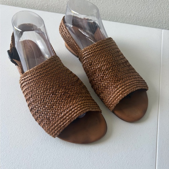 Paul Green Helena Women Size 8 Woven Leather Tan Sandals Slingback Heel Boho - Picture 2 of 15